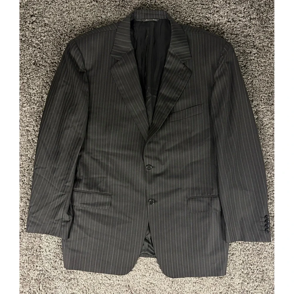 Canali Saks Fifth Avenue Mens Charcoal Gray Pinstripe Pure Wool Suit 54R Italy